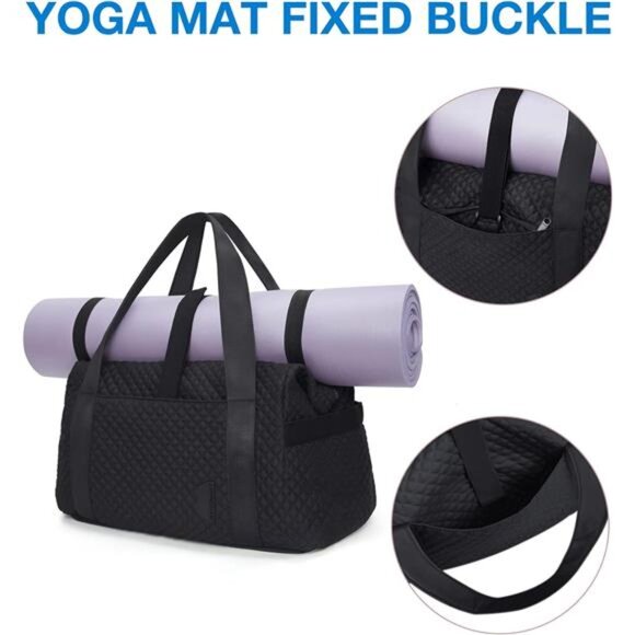 Large Gym Bag with Yoga Mat Buckle, Weekender Overnight Bag for Women, Travel - Picture 4 of 7